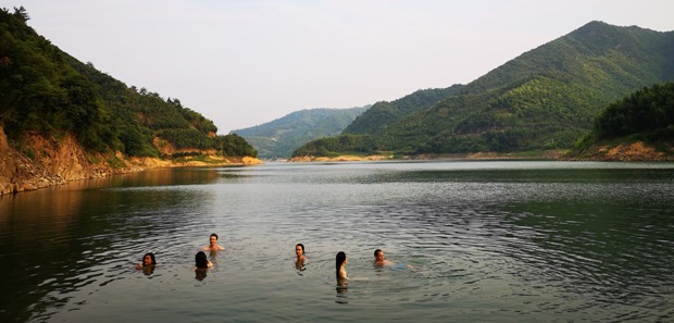 skaters in the lake